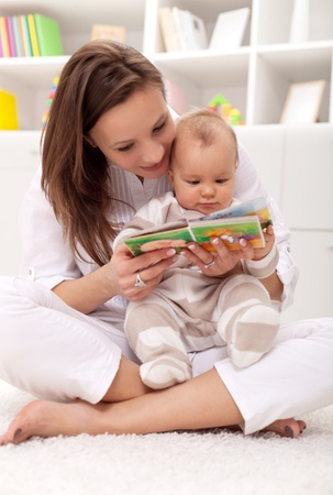 Look what a cute little ... woman and little girl watching a baby booklet @Nagy-Bagoly Ilona